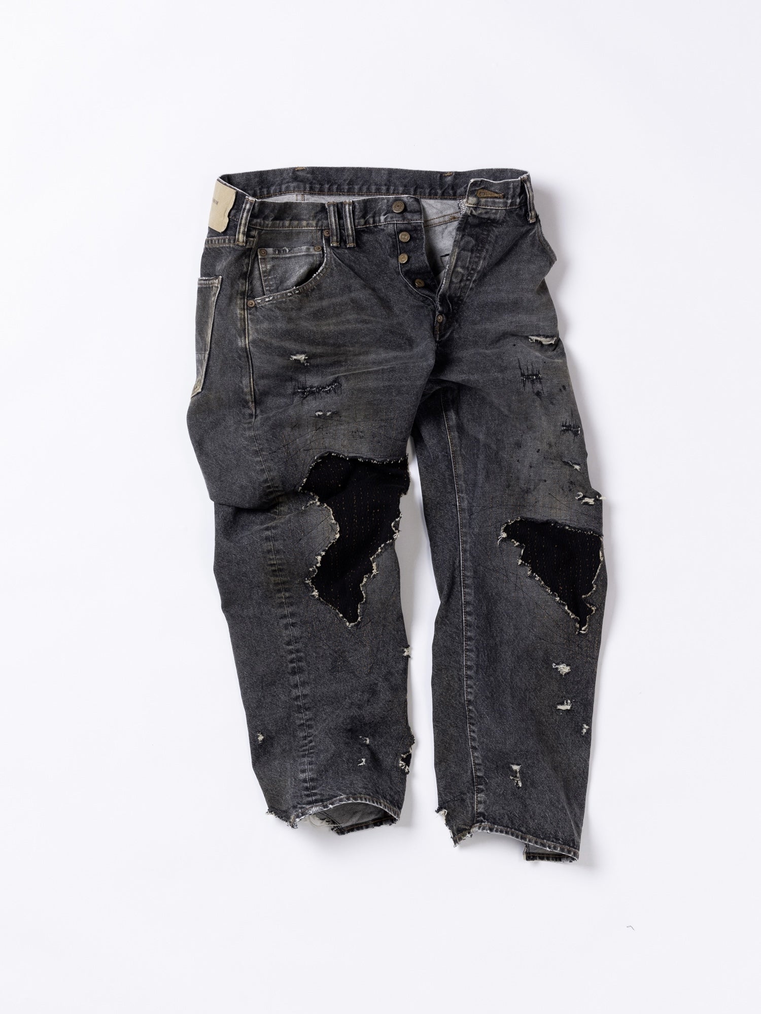 REGULAR TAPERED REMAKED 5P BLACK DENIM PANTS / Black(remake