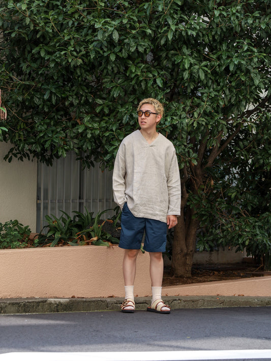 "fulton × CRANK PROJECTS" ハードリネンキャンバスファットシャツ / サンド