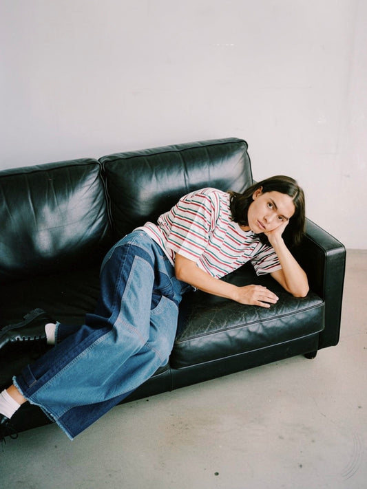 <4月末~5月上旬発売ご予約アイテム>マルチボーダーパネルデイリーTシャツ / ホワイトムスク