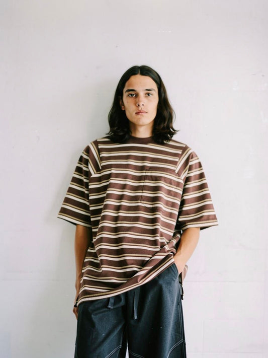 <4月末~5月上旬発売ご予約アイテム>マルチボーダーパネルデイリーTシャツ / チョコ