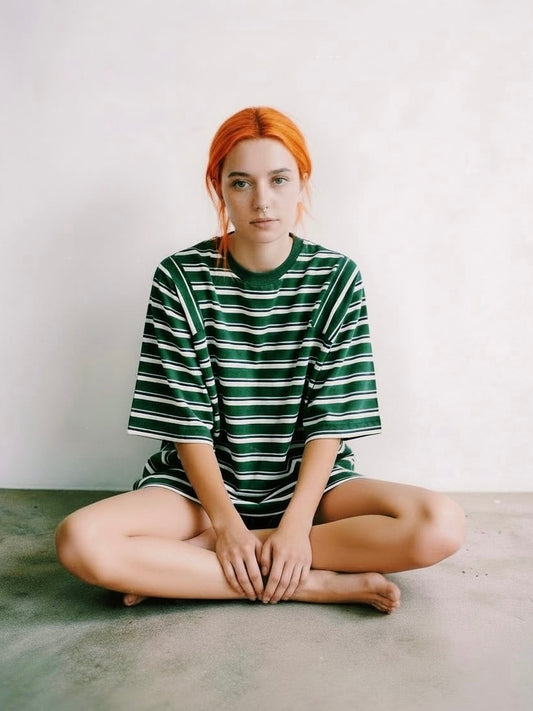 <4月末~5月上旬発売ご予約アイテム>マルチボーダーパネルデイリーTシャツ / グリーン