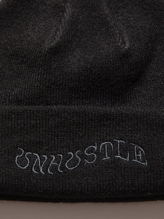 "UNHUSTLE" HIGH GAUGE KNIT CAP / Black