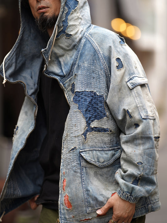 DUAL DENIM REMAKED FULLZIP PARKA / Indigo(remake)