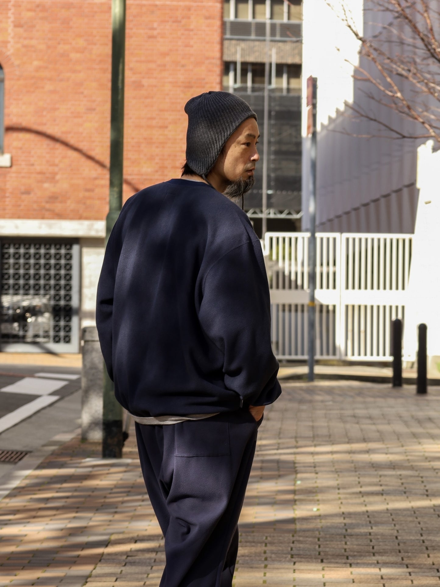 FLEECE BASEBALL HALF ZIP JACKET / Navy