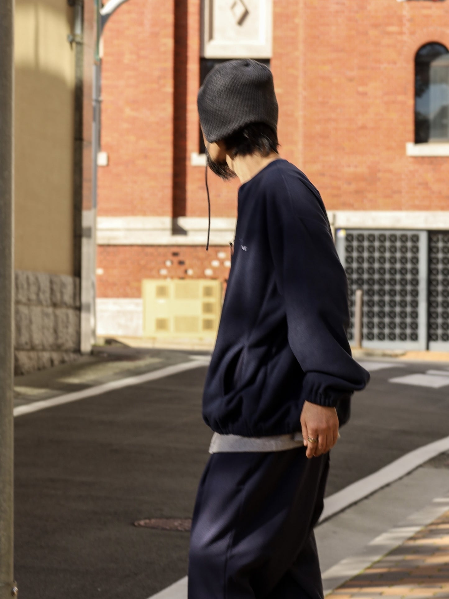 FLEECE BASEBALL HALF ZIP JACKET / Navy