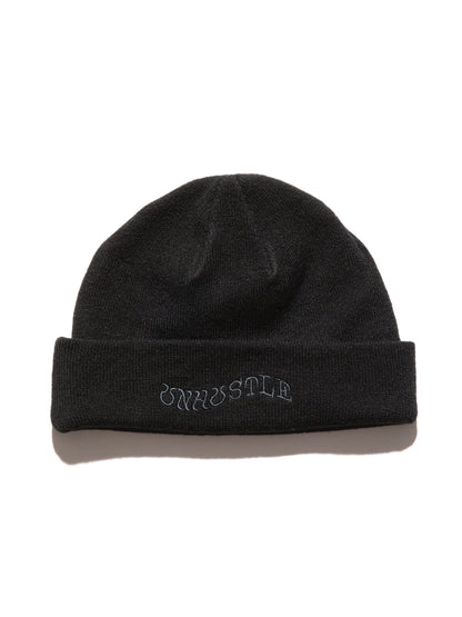 "UNHUSTLE" HIGH GAUGE KNIT CAP / Black