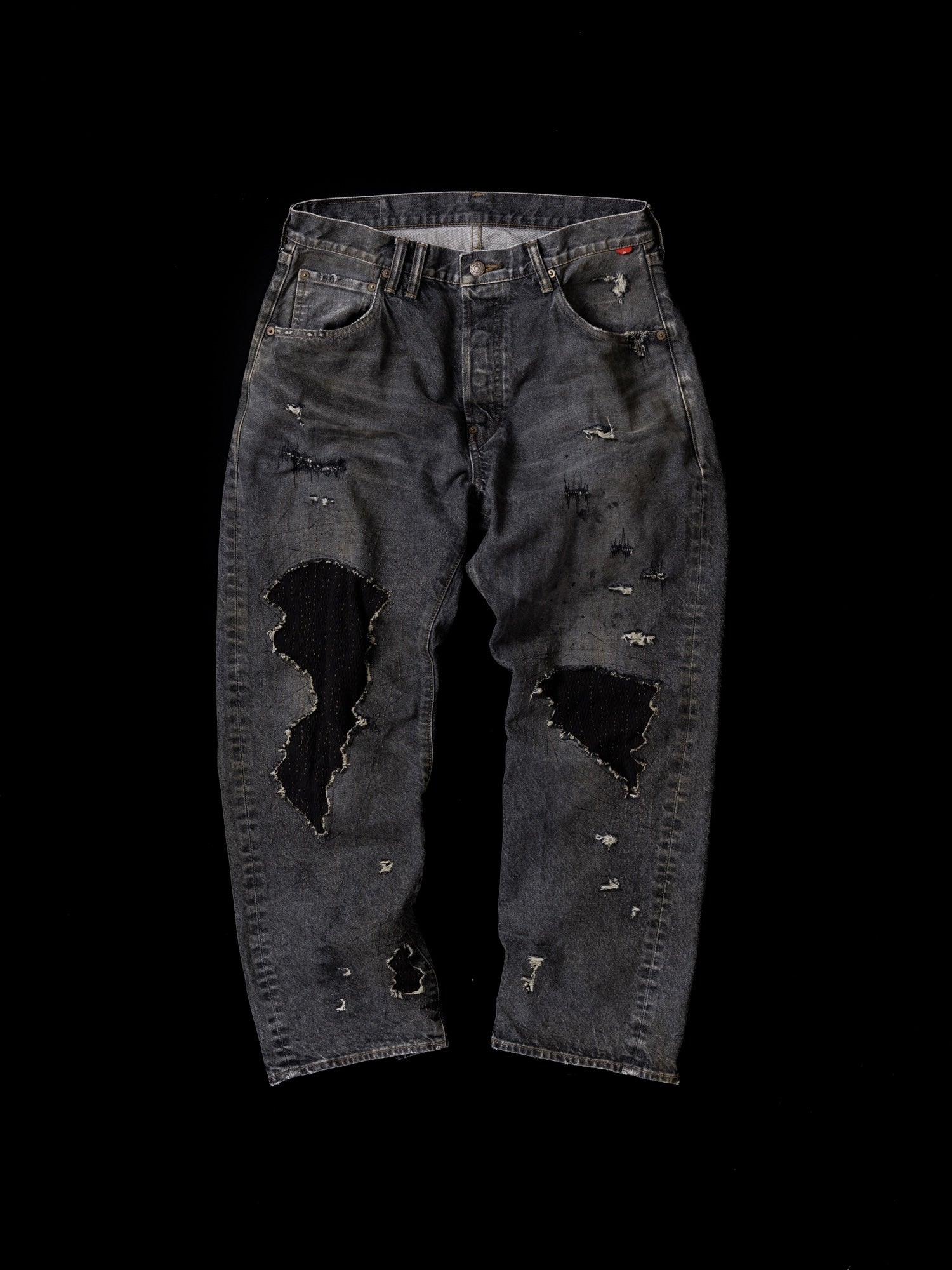 REGULAR TAPERED REMAKED 5P BLACK DENIM PANTS / Black(remake