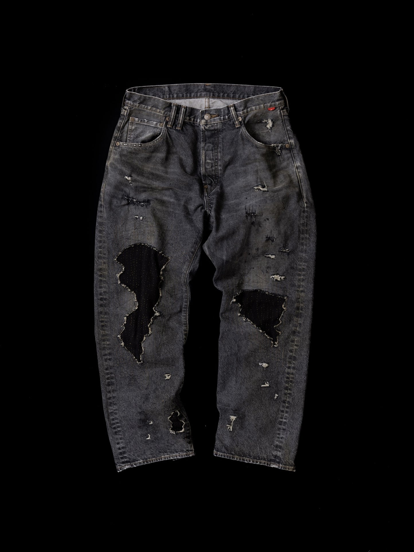 REGULAR TAPERED REMAKED 5P BLACK DENIM PANTS / Black(remake)