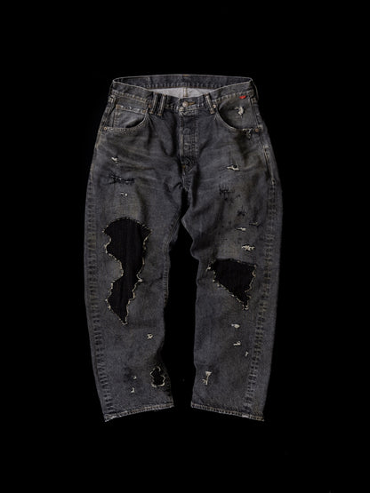 REGULAR TAPERED REMAKED 5P BLACK DENIM PANTS / Black(remake)