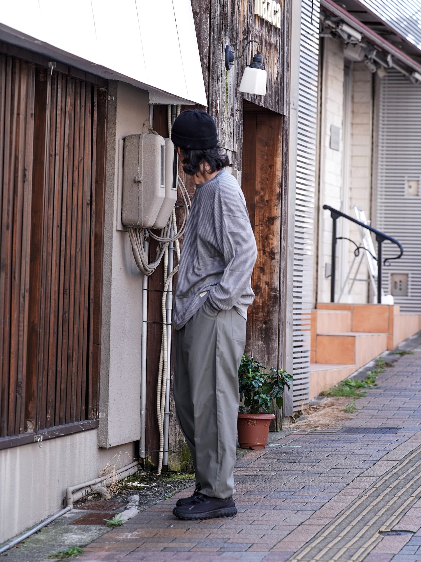 ORGANIC COTTON VERY SOFT BORDER LONG TEE / Heather black