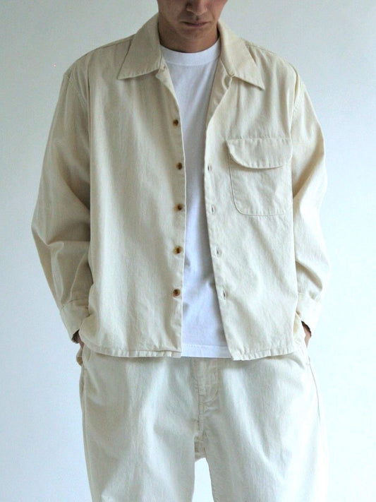 AN109 / DENIM TUCK OPEN COLLAR SHIRT / NATURAL