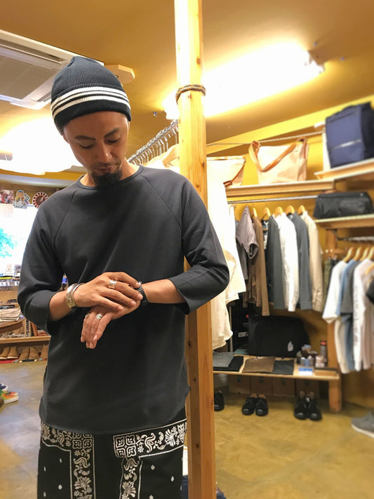 ミニ裏毛ラグランクルー七分袖 / チャコール