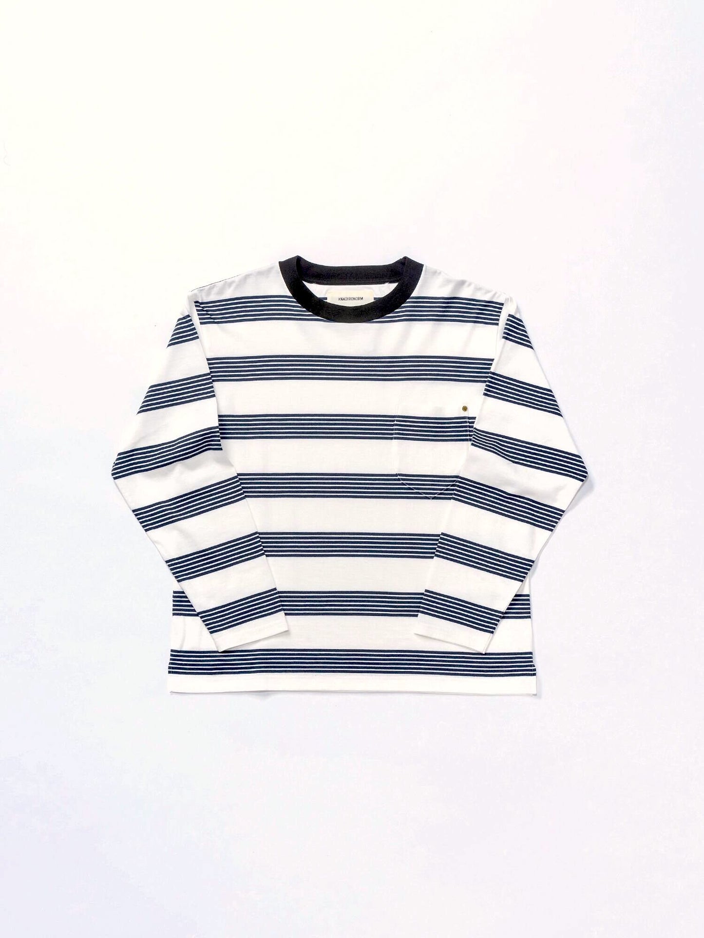 AN021 / BORDER CREW NECK L/S T-S / NV×BLK