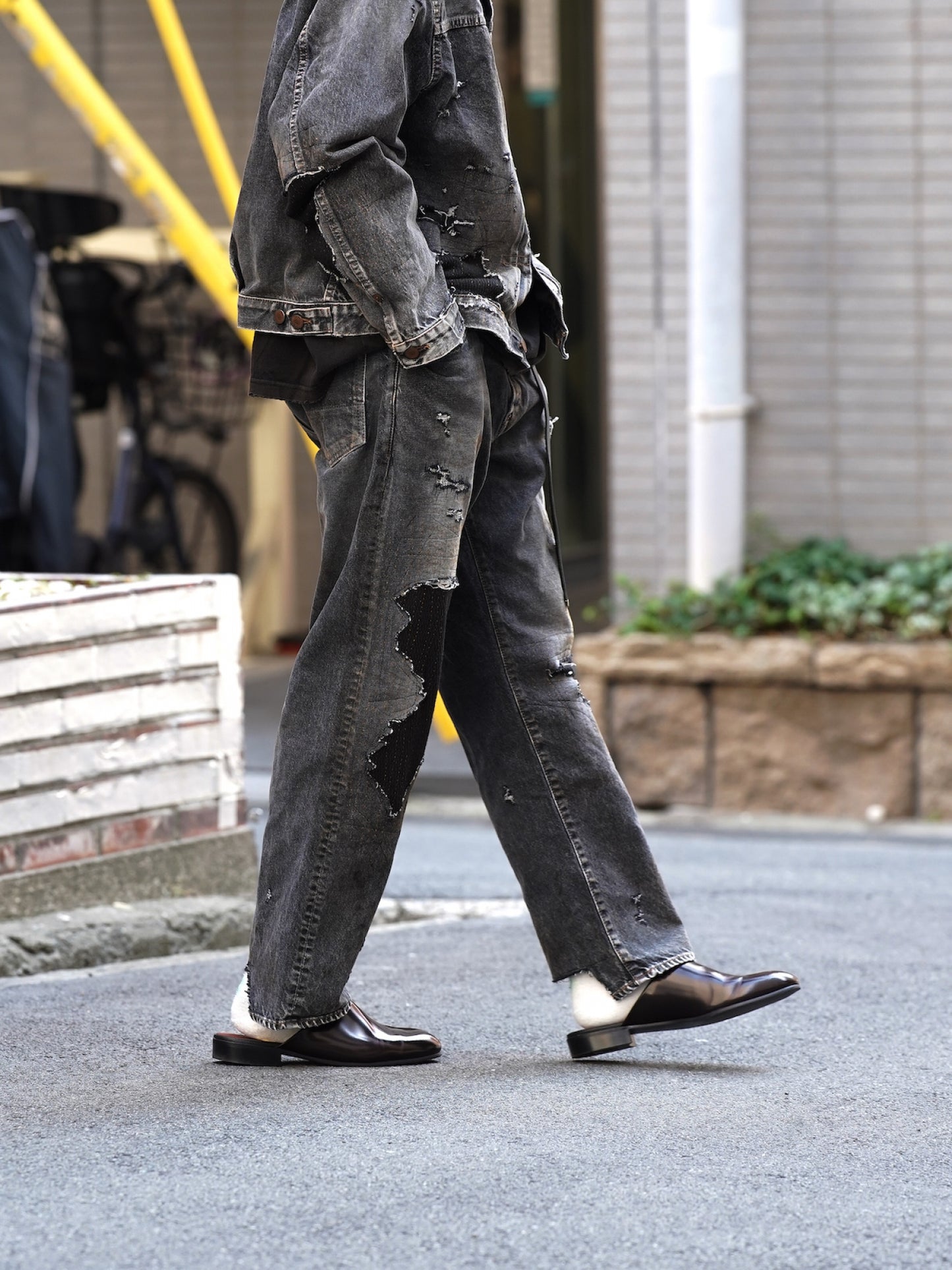 REGULAR TAPERED REMAKED 5P BLACK DENIM PANTS / Black(remake)