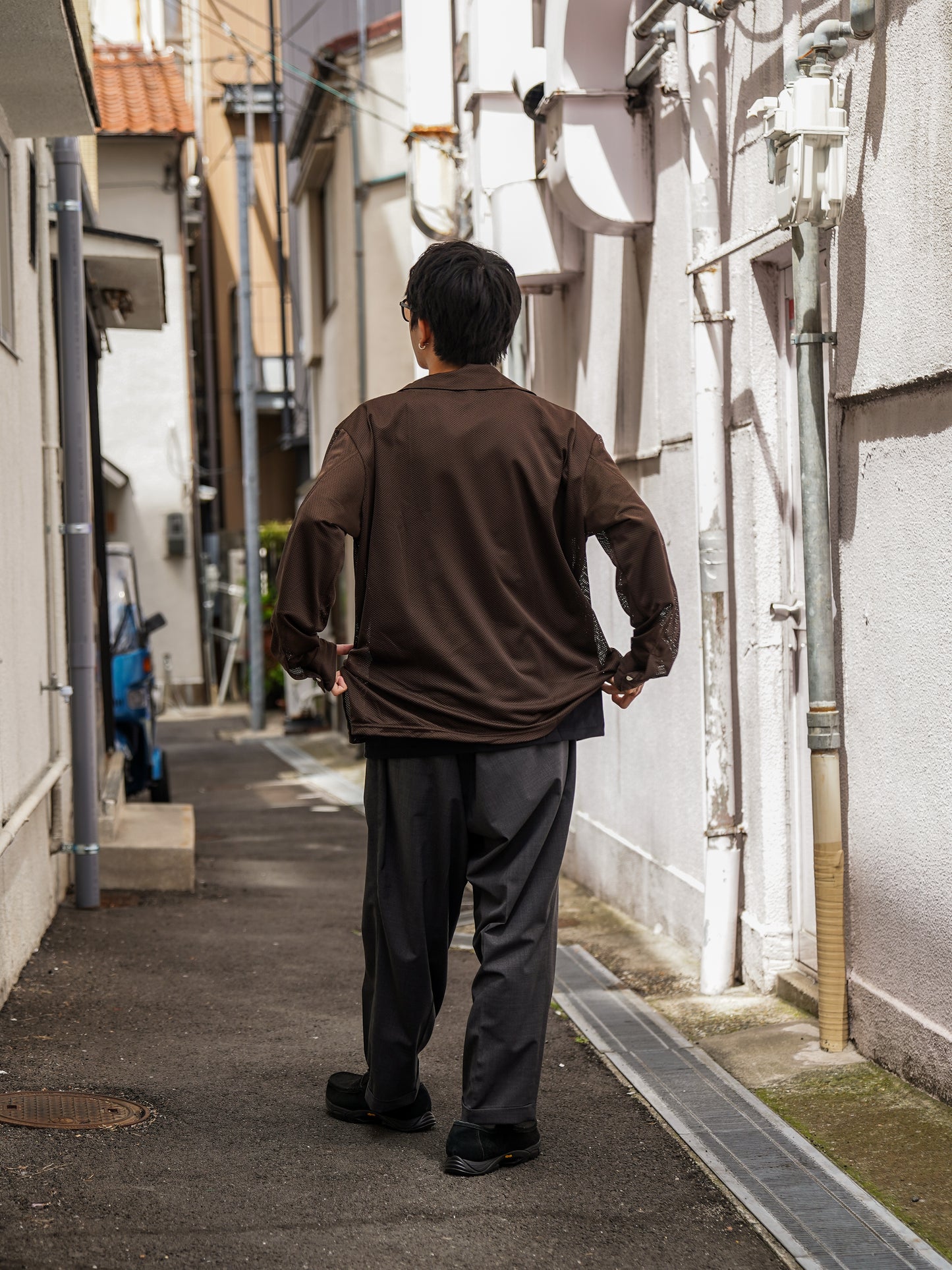 MESH SKIPPER SHIRTS / Brown