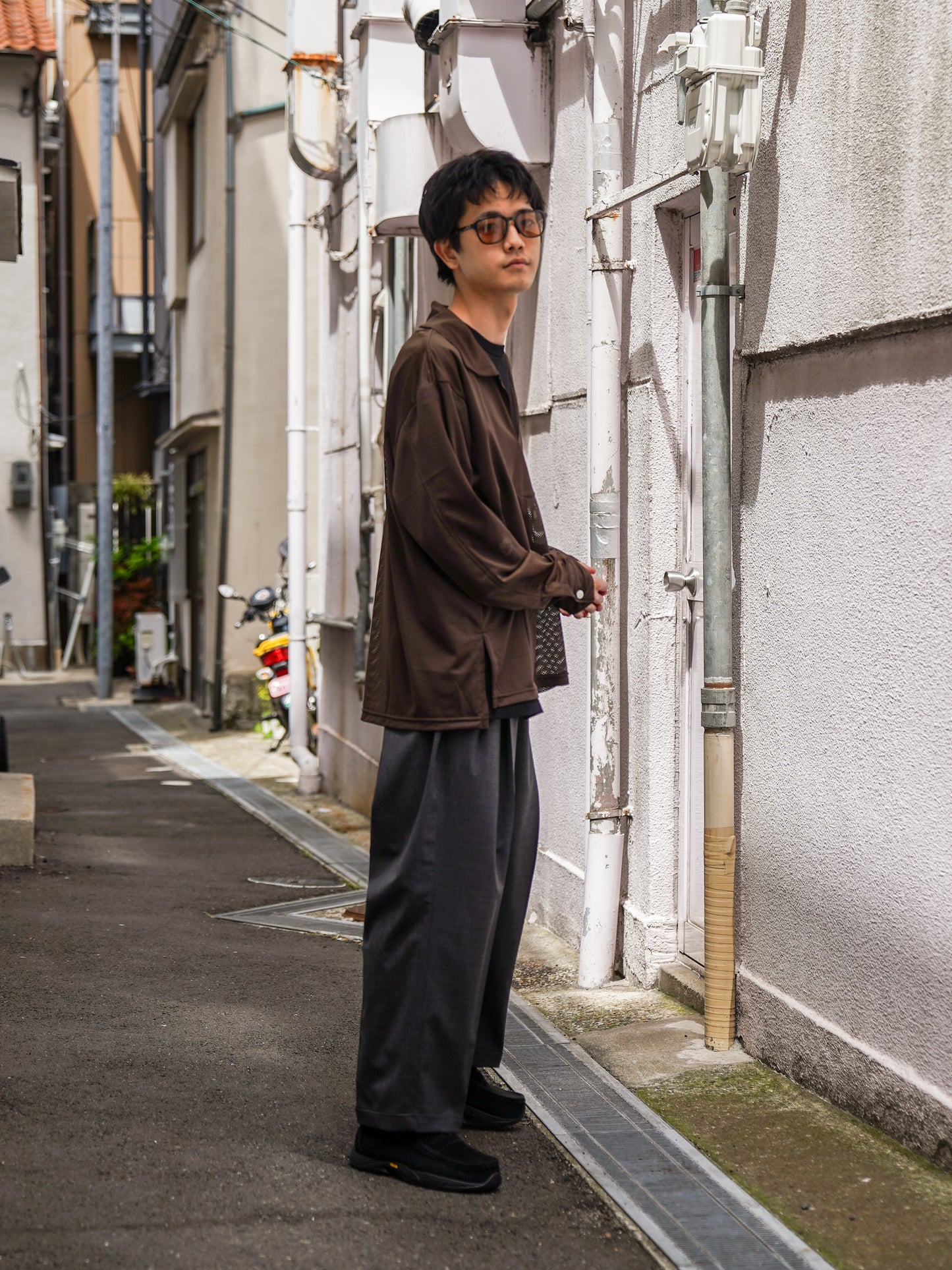 MESH SKIPPER SHIRTS / Brown