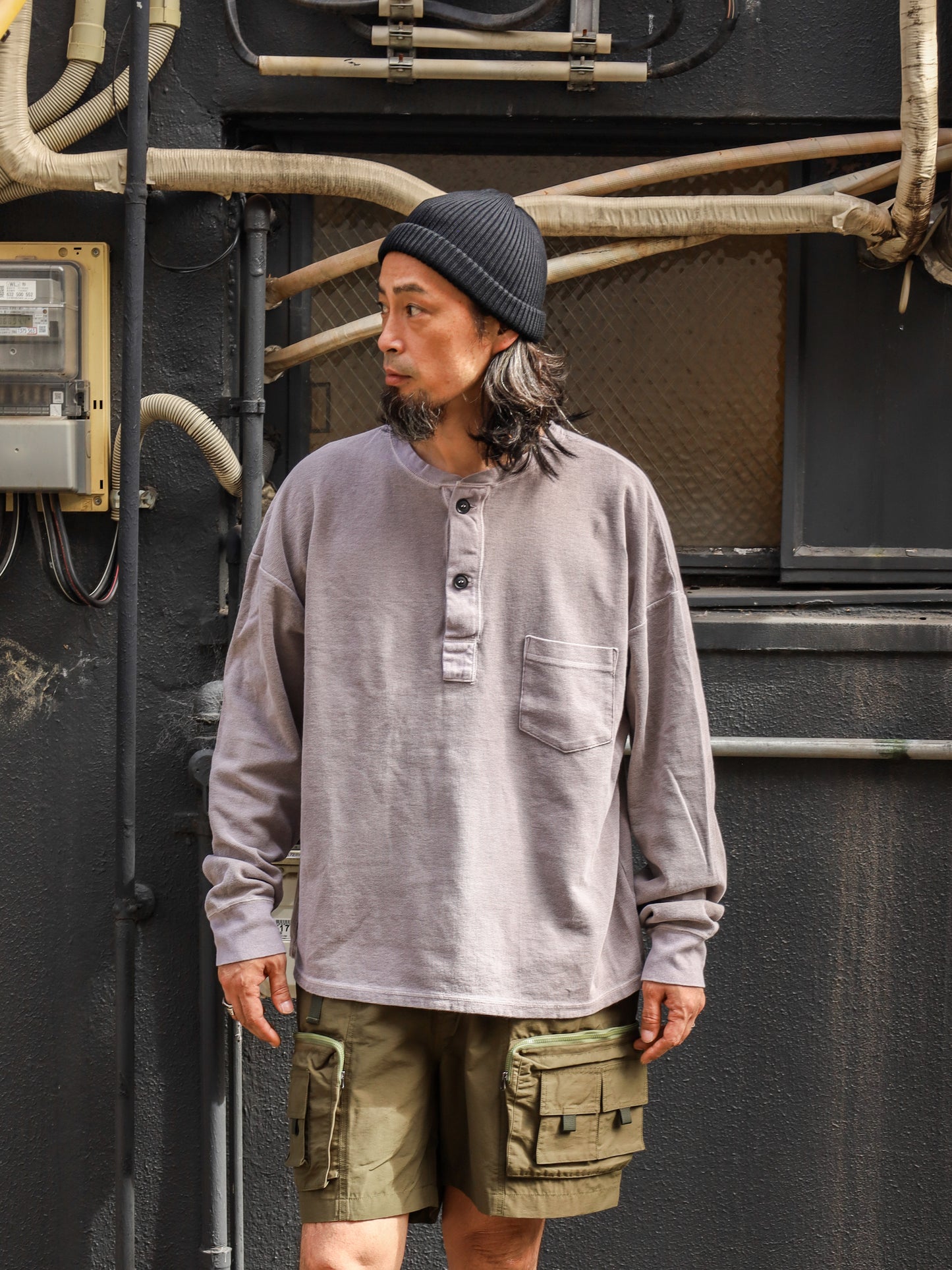 PIGMENT THERMAL HENLEY NECK L/S T-SHIRTS / Dusty Gray