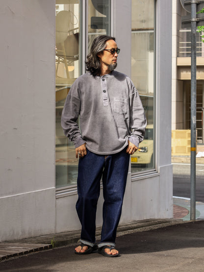 PIGMENT THERMAL HENLEY NECK L/S T-SHIRTS / Dusty Black