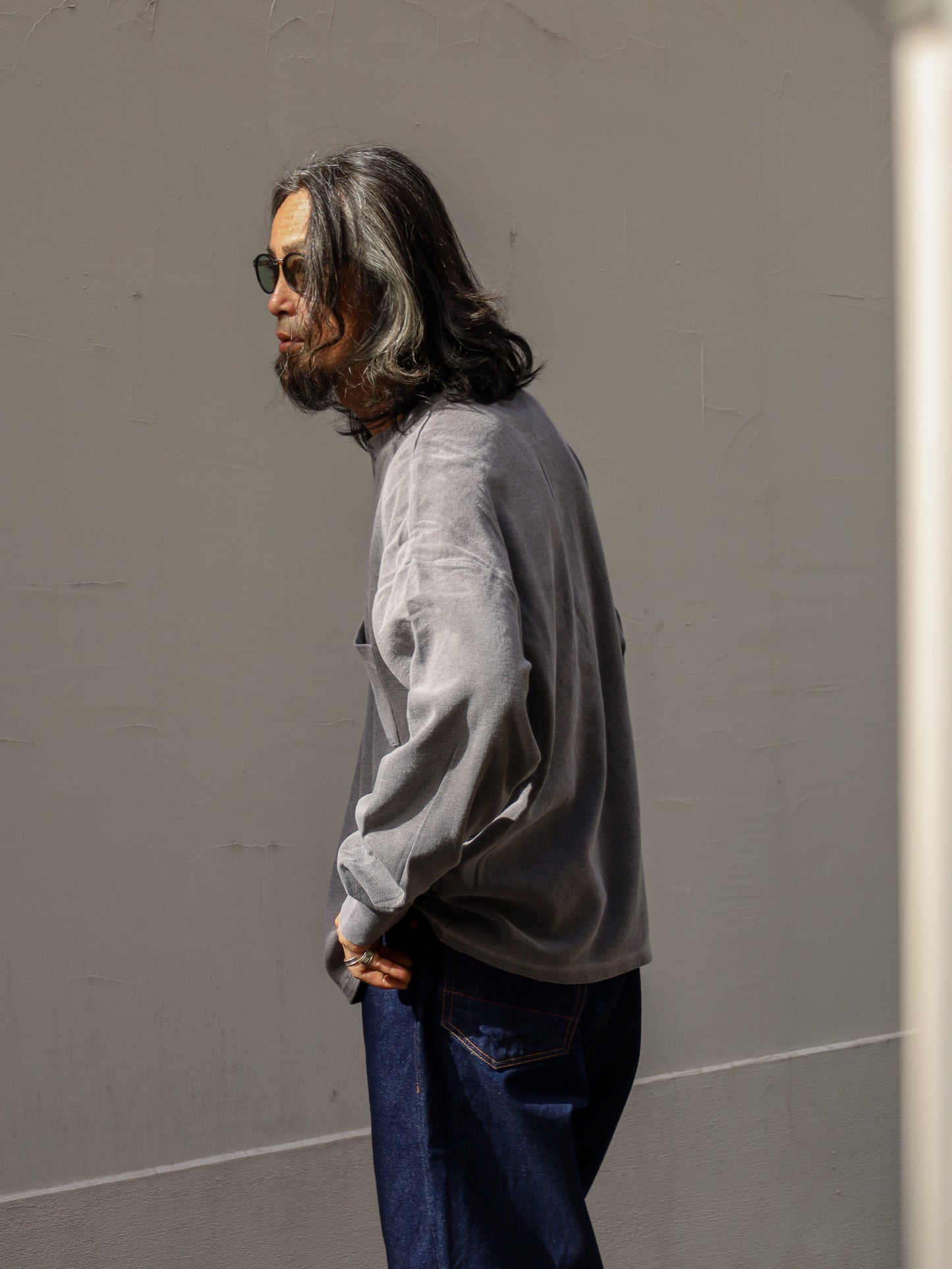 PIGMENT THERMAL HENLEY NECK L/S T-SHIRTS / Dusty Black