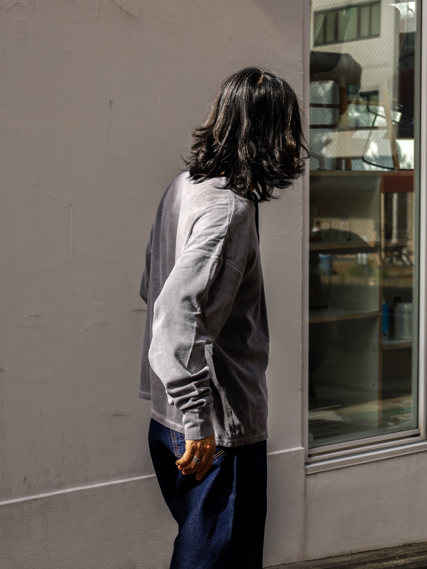 PIGMENT THERMAL HENLEY NECK L/S T-SHIRTS / Dusty Black