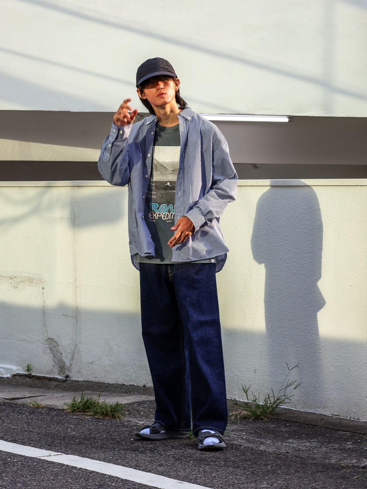 「備中」12.5oz セルヴィッチ 赤耳デニム 5ポケ アジャスターワイドパンツ / Dk.Indigo