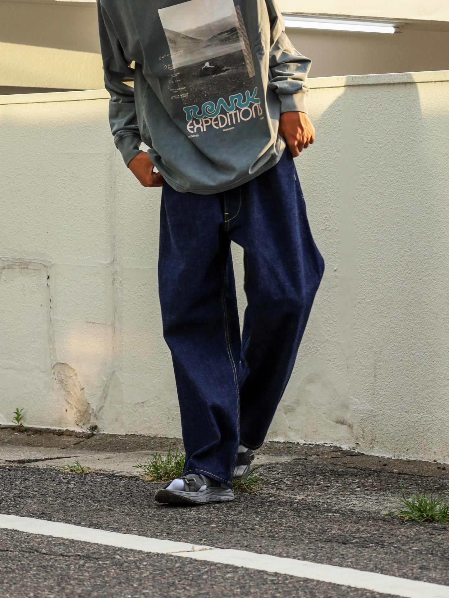 「備中」12.5oz セルヴィッチ 赤耳デニム 5ポケ アジャスターワイドパンツ / Dk.Indigo