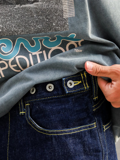 「備中」12.5oz セルヴィッチ 赤耳デニム 5ポケ アジャスターワイドパンツ / Dk.Indigo