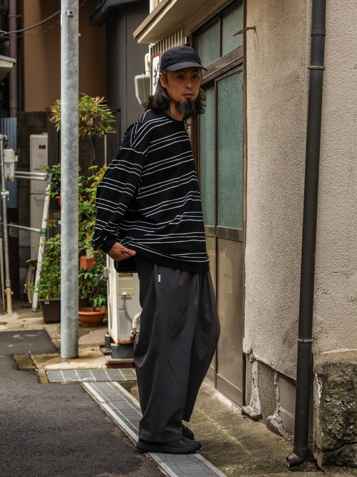 SUPER BIG LS TEE (MULTI STRIPE) / Black
