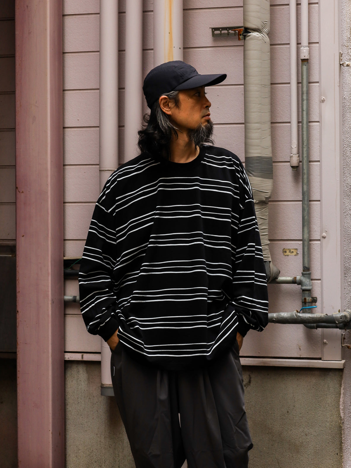 SUPER BIG LS TEE (MULTI STRIPE) / Black