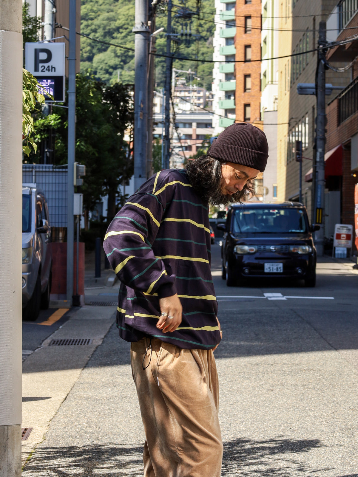 SUPER BIG STRIPE LS TEE / Navy