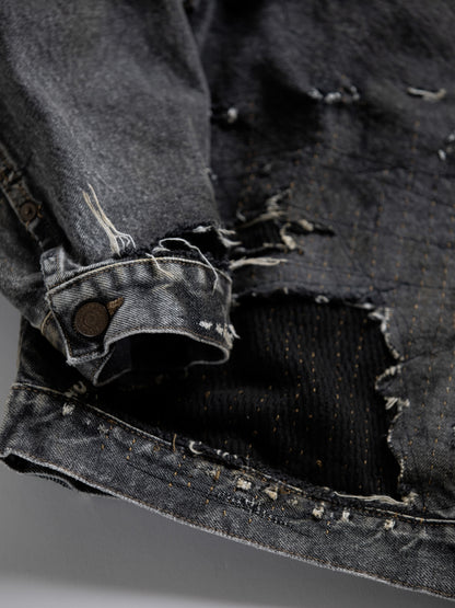 FRONT TUCK REMAKED BLACK DENIM JACKET / Black(remake)