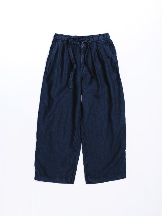 SULFUR DYED LINEN WIDE EASY PANTS / Navy
