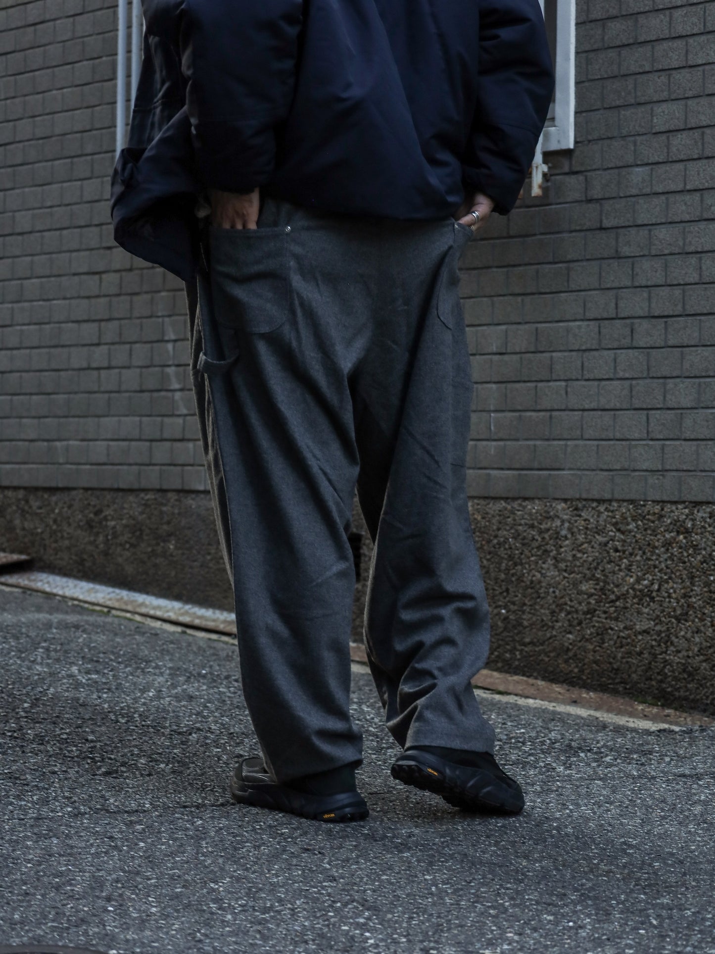 CASHMERE WOOL DOUBLE KNEE PANTS / Grey M