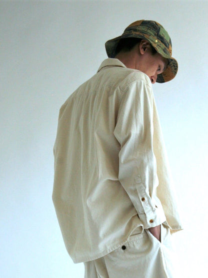 AN109 / DENIM TUCK OPEN COLLAR SHIRT / NATURAL