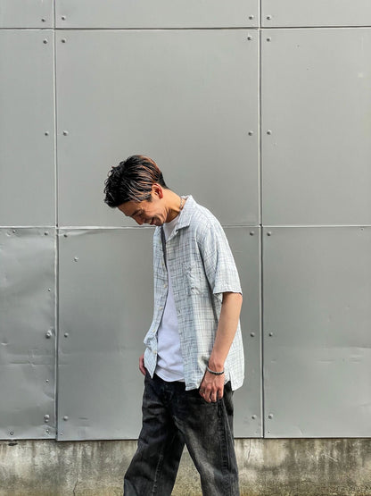 314RK / レーヨンかすりオープンカラー半袖シャツ / ホワイト