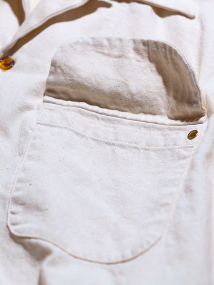 AN109 / DENIM TUCK OPEN COLLAR SHIRT / NATURAL