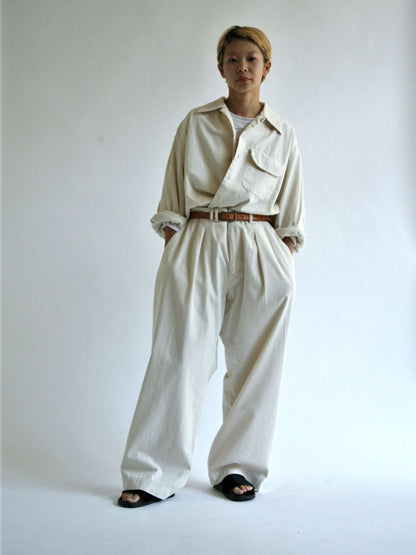 AN109 / DENIM TUCK OPEN COLLAR SHIRT / NATURAL