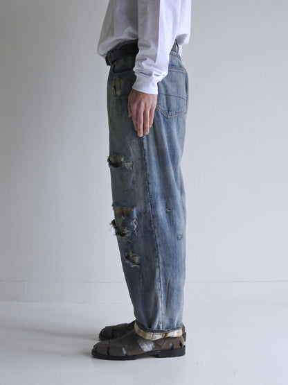 CHECK COMBI DENIM 5P PANTS / Indigo(REMAKE)