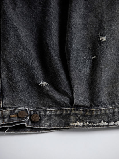 FRONT TUCK REMAKED BLACK DENIM JACKET / Black(remake)