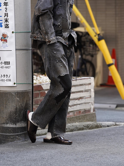 REGULAR TAPERED REMAKED 5P BLACK DENIM PANTS / Black(remake)