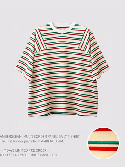 ＜4月末～5月上旬発売ご予約アイテム＞マルチボーダーパネルデイリーTシャツ / ホワイトムスク