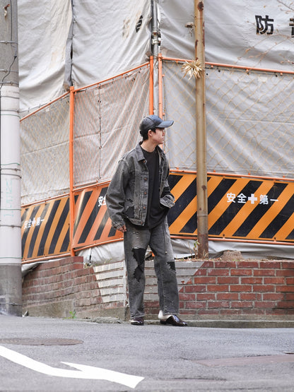 REGULAR TAPERED REMAKED 5P BLACK DENIM PANTS / Black(remake)