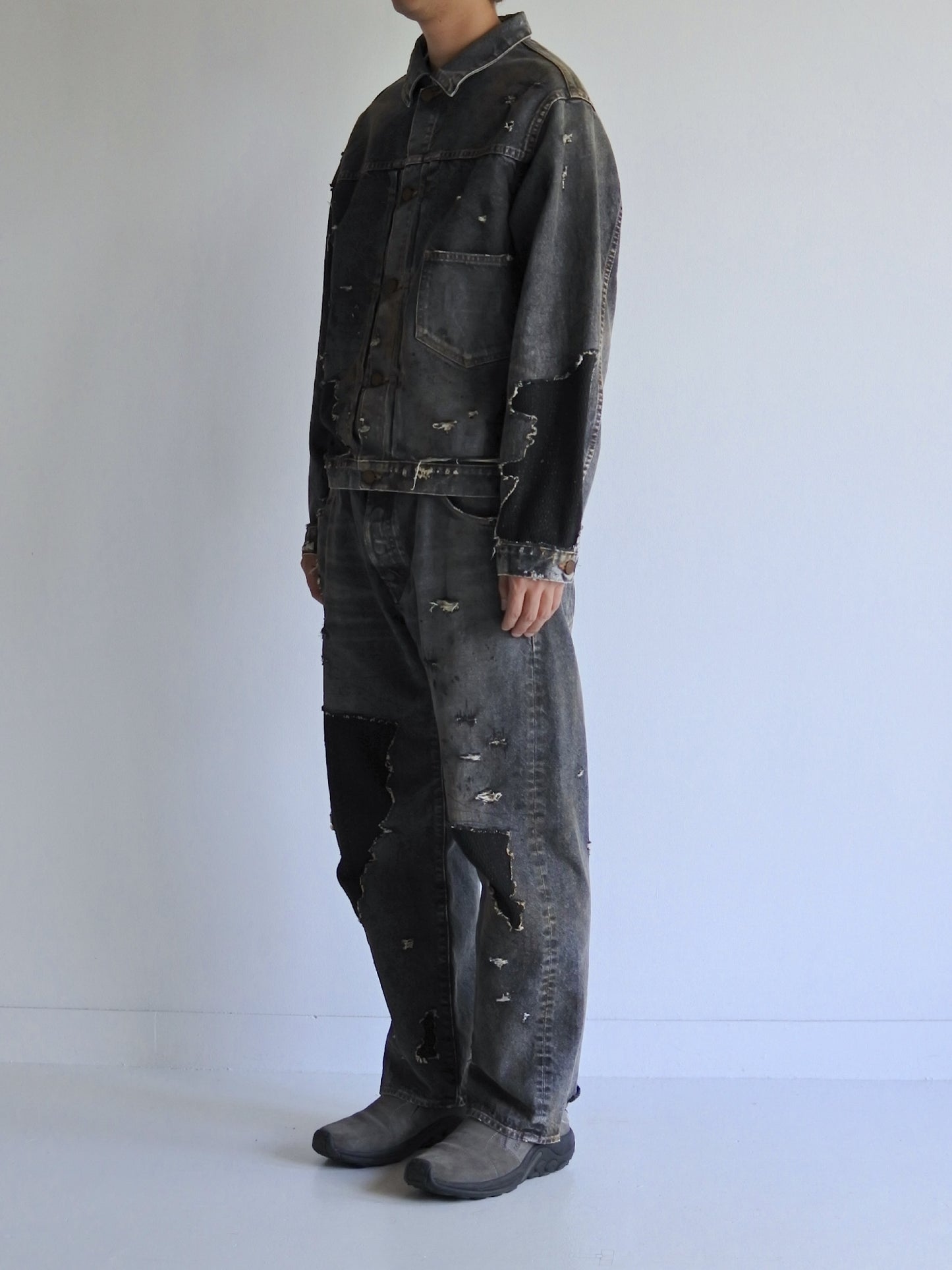 REGULAR TAPERED REMAKED 5P BLACK DENIM PANTS / Black(remake)