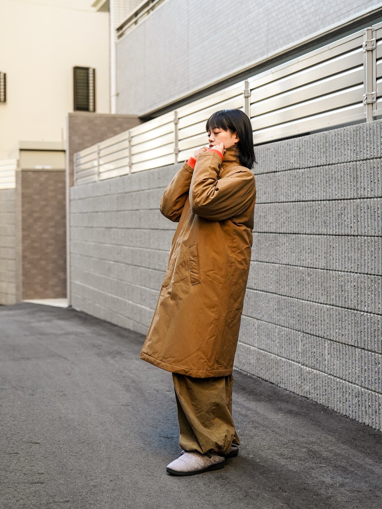 60/40クロス Sorona®Dupont 中綿 ステンカラーコート / Camel brown