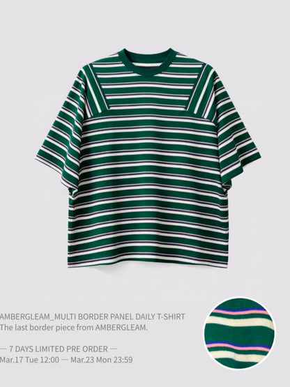 ＜4月末～5月上旬発売ご予約アイテム＞マルチボーダーパネルデイリーTシャツ / グリーン