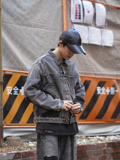 FRONT TUCK REMAKED BLACK DENIM JACKET / Black(remake)