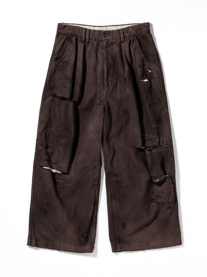 KERSEY TUCK WIDE PANTS / Brown