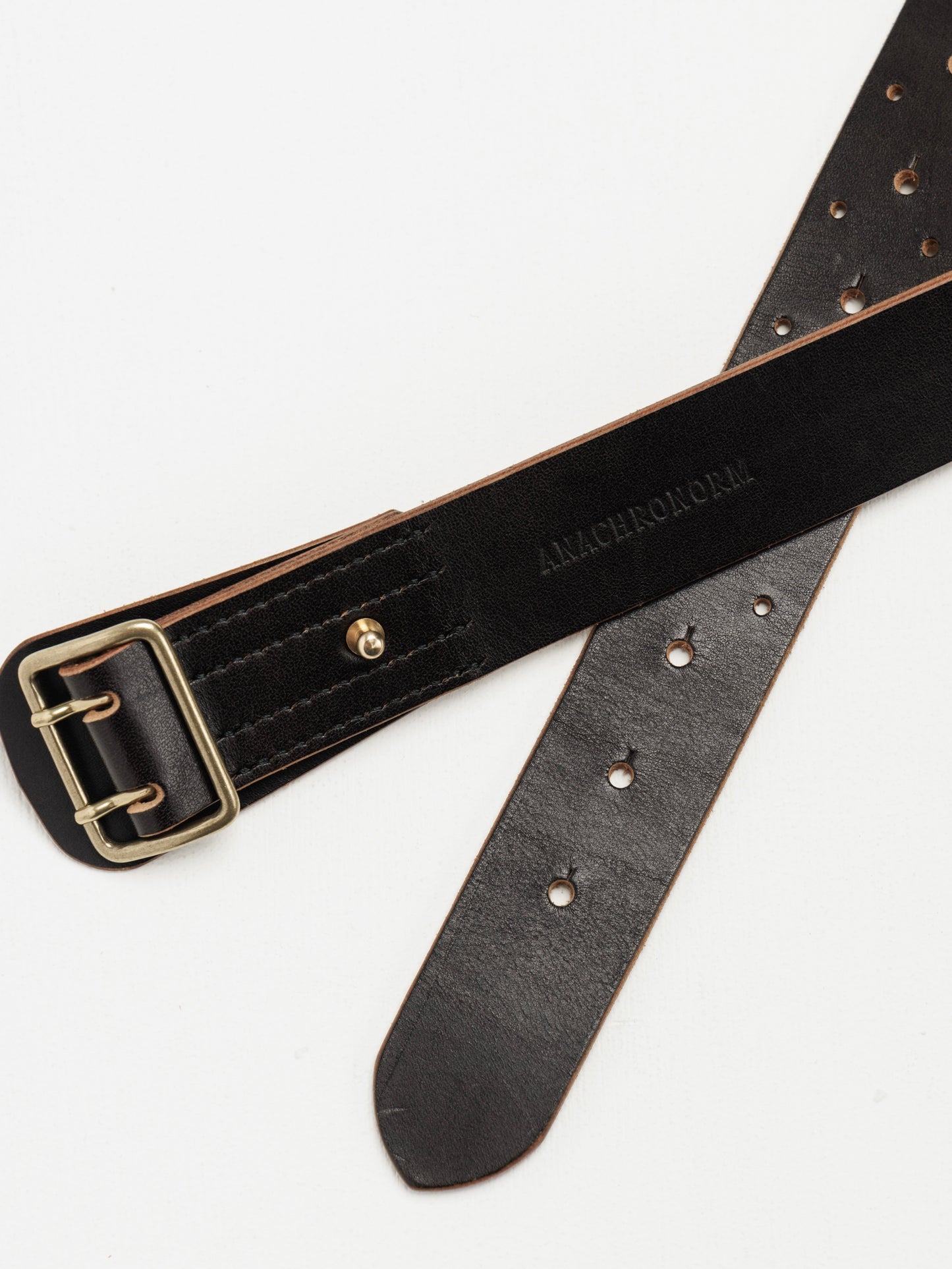 DOUBLE PIN LEATHER BELT / Black