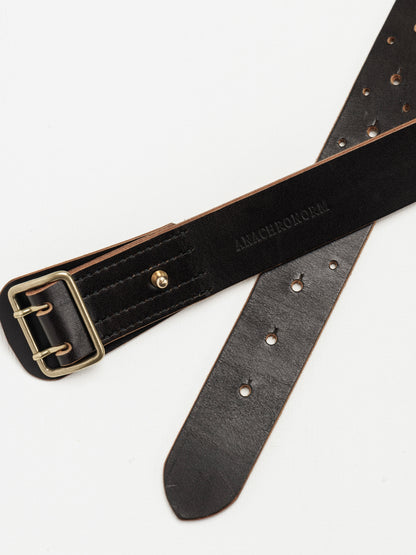 DOUBLE PIN LEATHER BELT / Black
