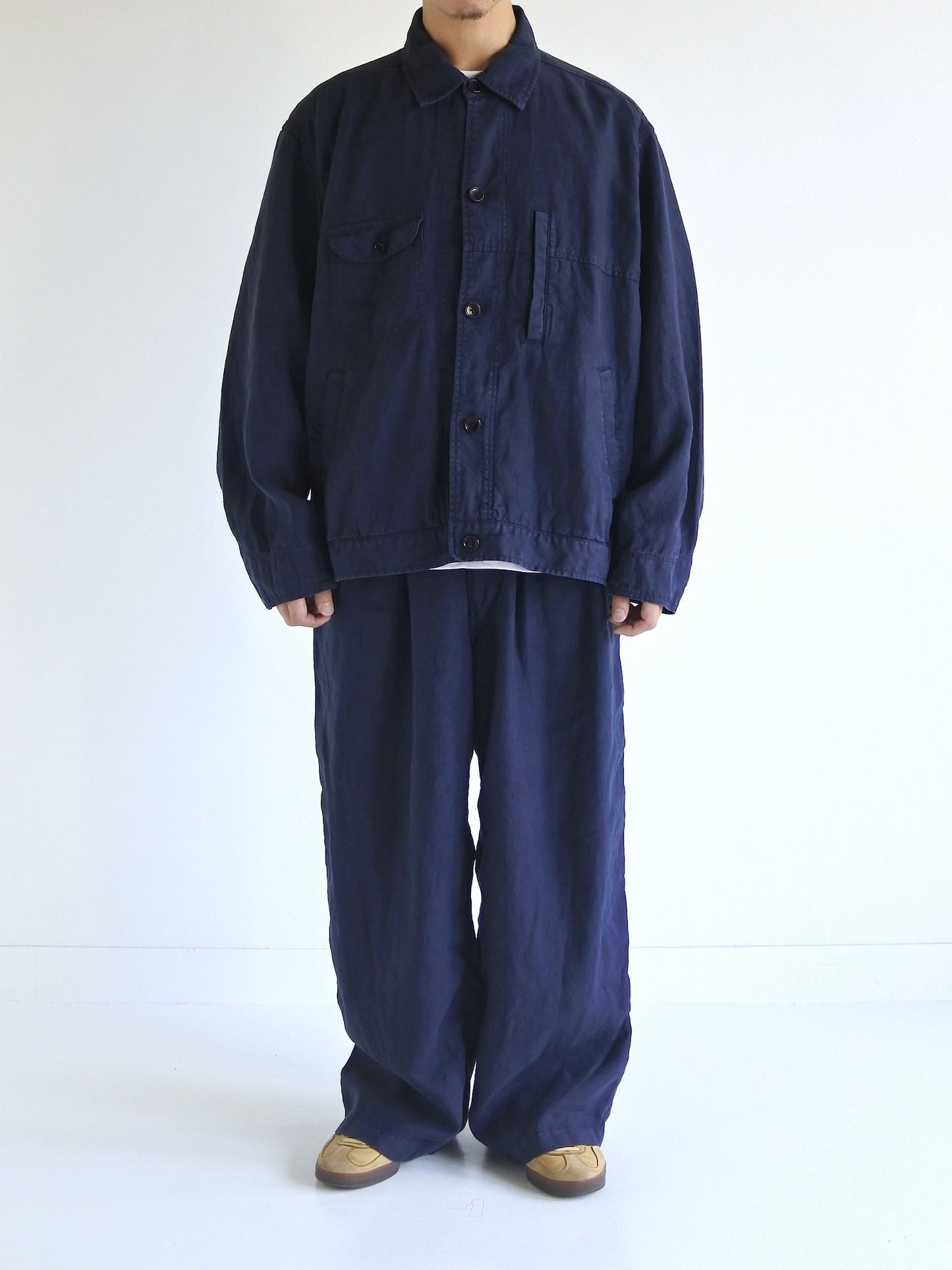 SULFUR DYED LINEN UTILITY JACKET / Navy